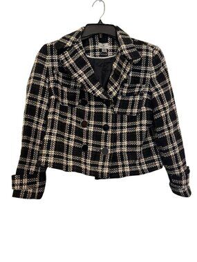 Worthington jacket Petite PM Black & White Plaid Double-Breasted Wool Blend